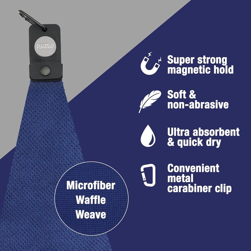 Playing It Forward Magnetic Golf Towels for Golf Bags with Clip & Ultra Strong Magnet - Waffle Weave Microfiber Towel for Secure Hold on Bags & Carts - Ideal Club Cleaner & Accessories - Navy - Image 4
